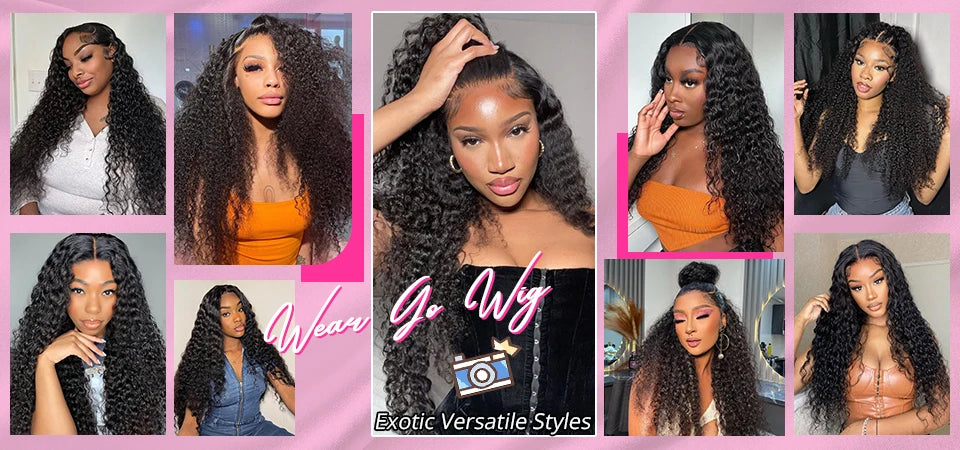 Deep Wave 13x6 HD Lace Frontal Human Hair Wig 250 High Density Brazilian Curly Water Wave Lace Frontal Wigs For Women CEXXY