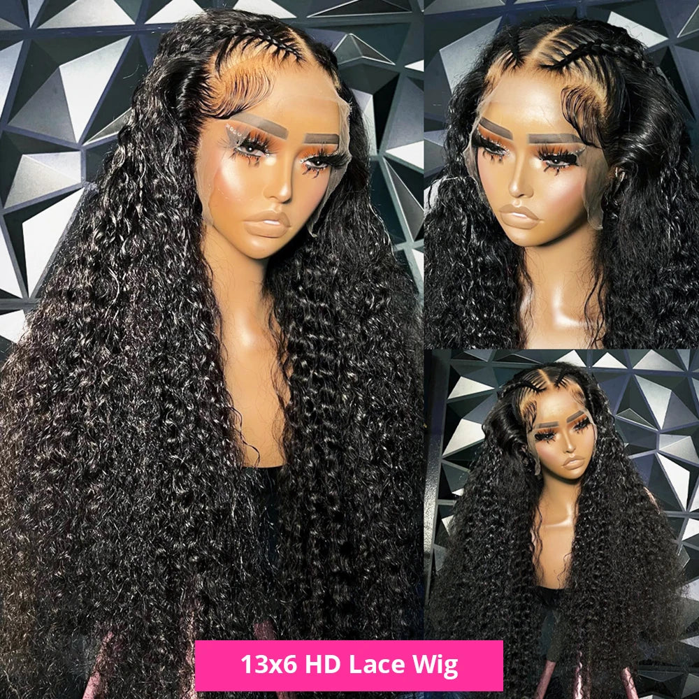 Deep Wave 13x6 HD Lace Frontal Human Hair Wig 250 High Density Brazilian Curly Water Wave Lace Frontal Wigs For Women CEXXY