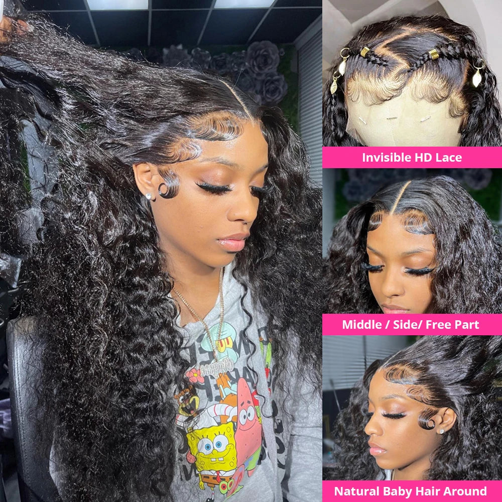 Deep Wave 13x6 HD Lace Frontal Human Hair Wig 250 High Density Brazilian Curly Water Wave Lace Frontal Wigs For Women CEXXY
