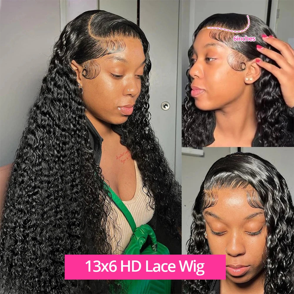 Deep Wave 13x6 HD Lace Frontal Human Hair Wig 250 High Density Brazilian Curly Water Wave Lace Frontal Wigs For Women CEXXY