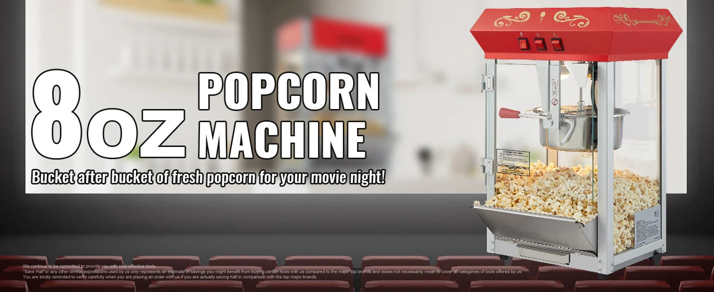 SucceBuy 8/12Oz Electric Popcorn Maker Commercial Popper Machine  Automatic Corn Cookware with Scoop Spoon 304 Heating Tube