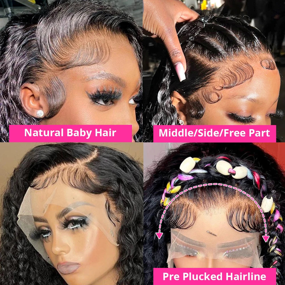 Deep Wave 13x6 HD Lace Frontal Human Hair Wig 250 High Density Brazilian Curly Water Wave Lace Frontal Wigs For Women CEXXY