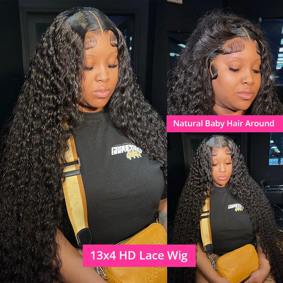 Deep Wave 13x6 HD Lace Frontal Human Hair Wig 250 High Density Brazilian Curly Water Wave Lace Frontal Wigs For Women CEXXY