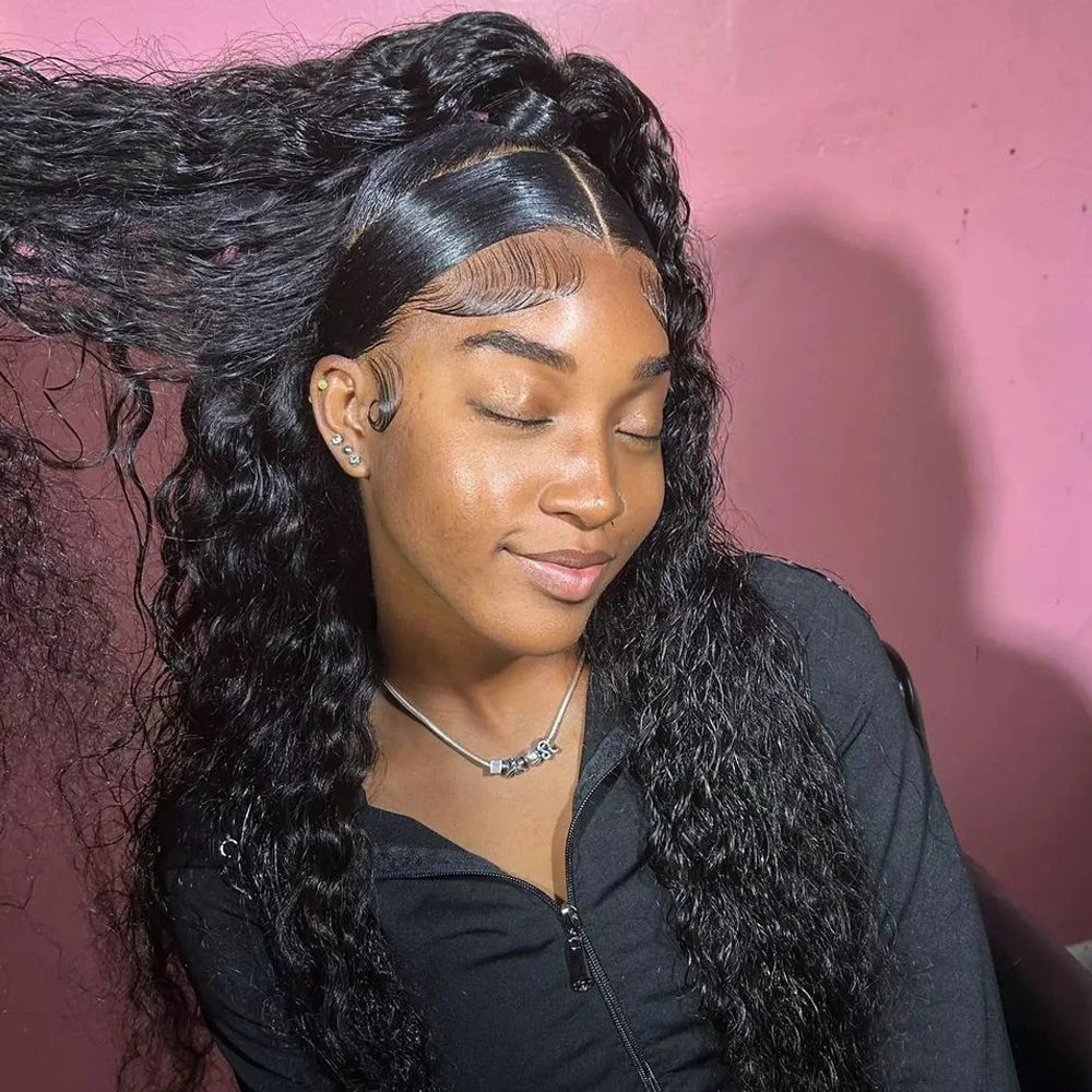 Deep Wave 13x6 HD Lace Frontal Human Hair Wig 250 High Density Brazilian Curly Water Wave Lace Frontal Wigs For Women CEXXY