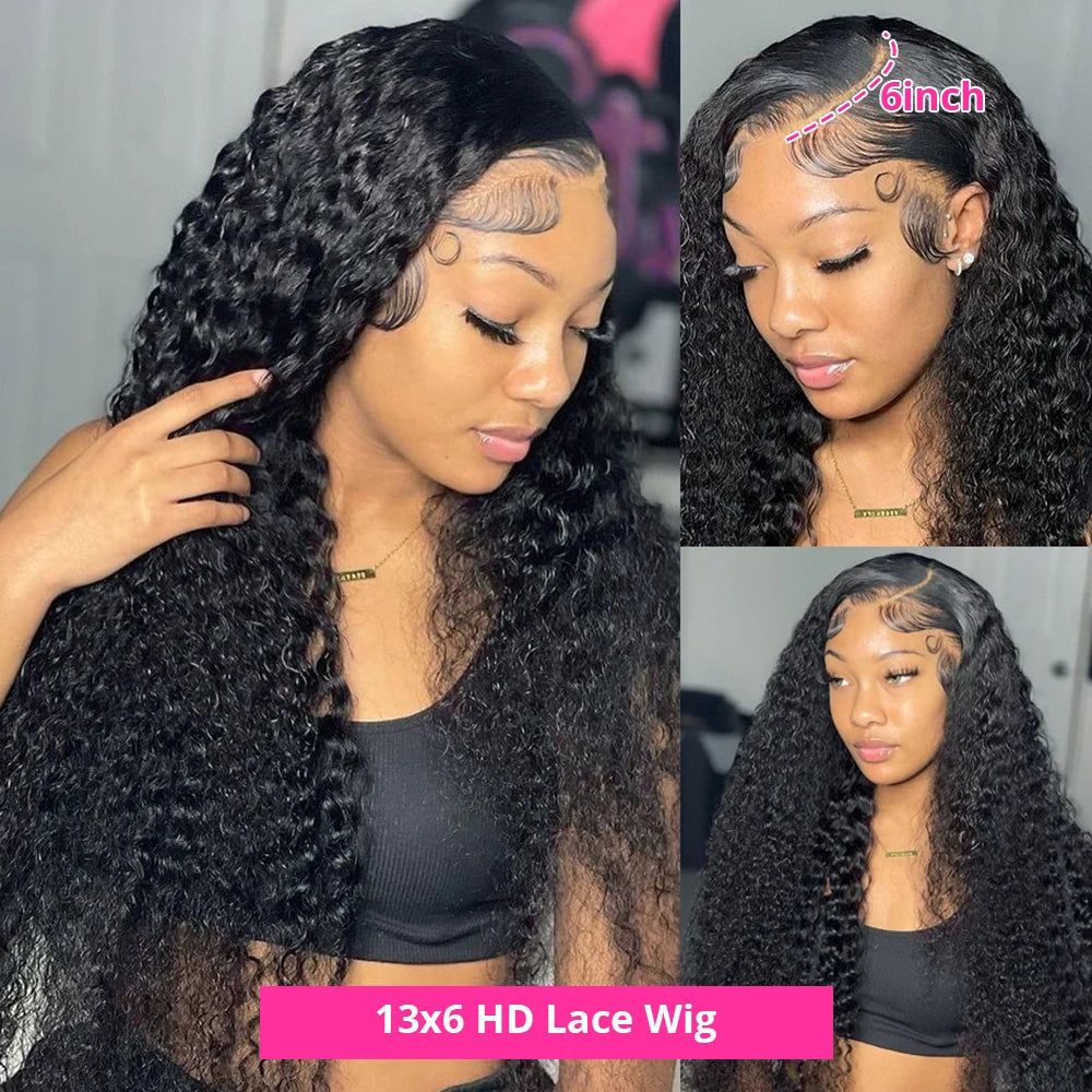 Deep Wave 13x6 HD Lace Frontal Human Hair Wig 250 High Density Brazilian Curly Water Wave Lace Frontal Wigs For Women CEXXY