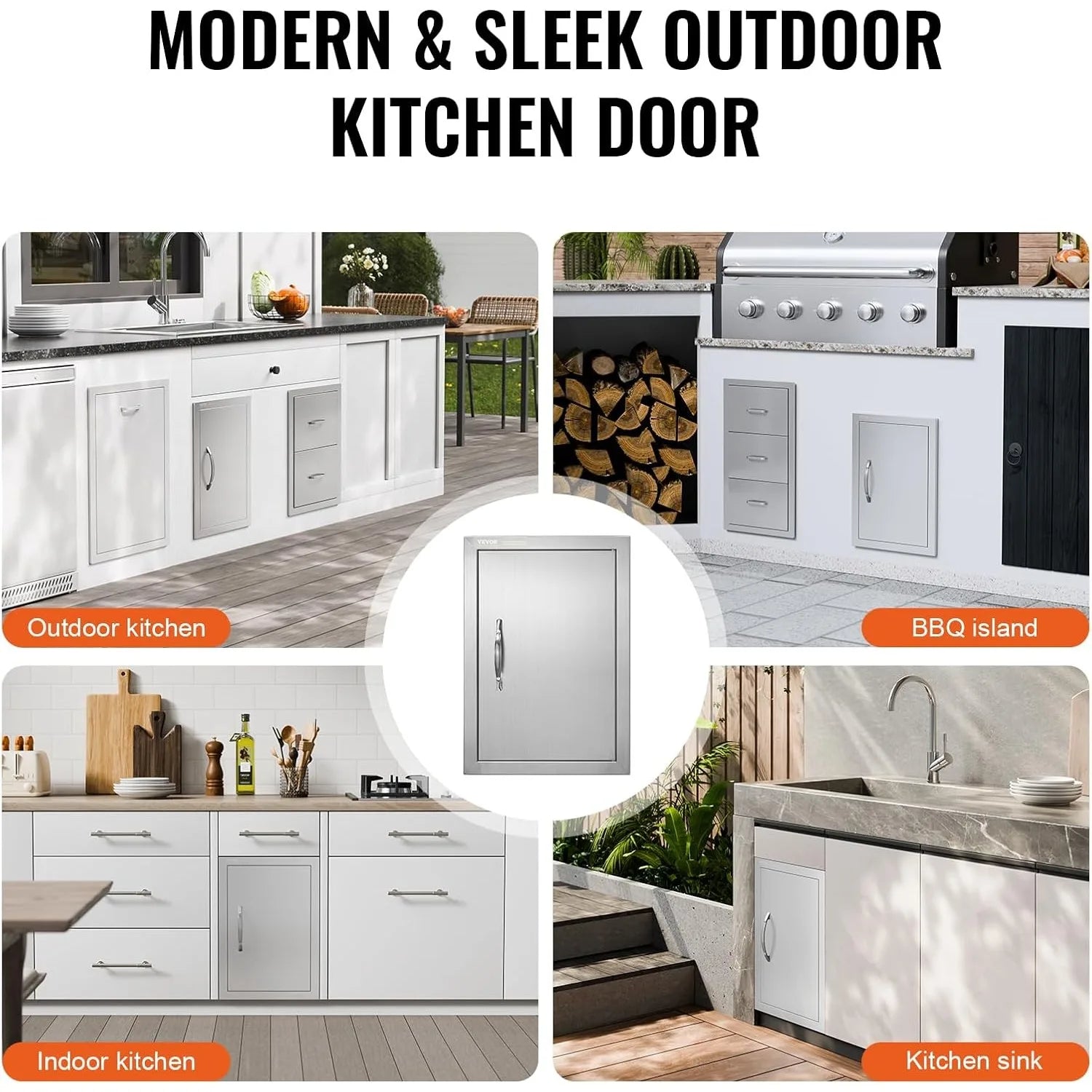 BBQ Access Door, 14W x 20H Inch Single Outdoor Kitchen Door, Stainless Steel Flush Mount Door, Wall Vertical Door with Handle