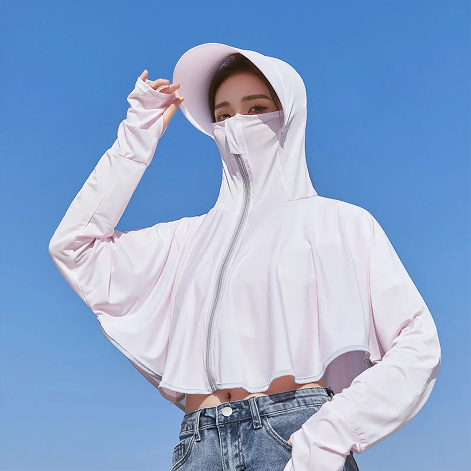 Outdoor Sun Protection Jackets Lightweight Shirts UV Blocking Hoodie with Mask for Motorcycle Cycling Riding