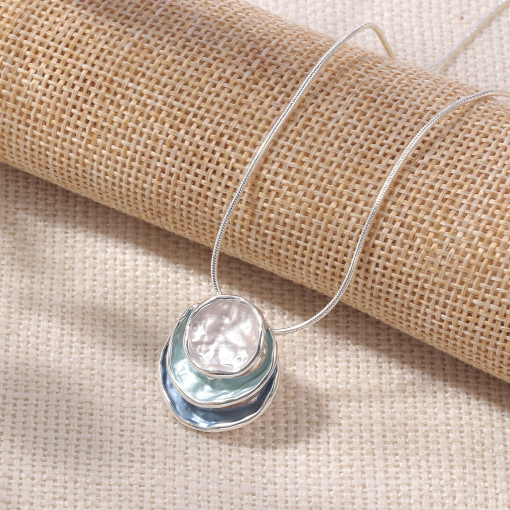 1pc Elegant Blue Enamel Pendant Necklace for Men - Zinc Alloy with Golden Accents, Twisted Rope Chain Design, Sophisticated Accessory for Formal or Casual Attire