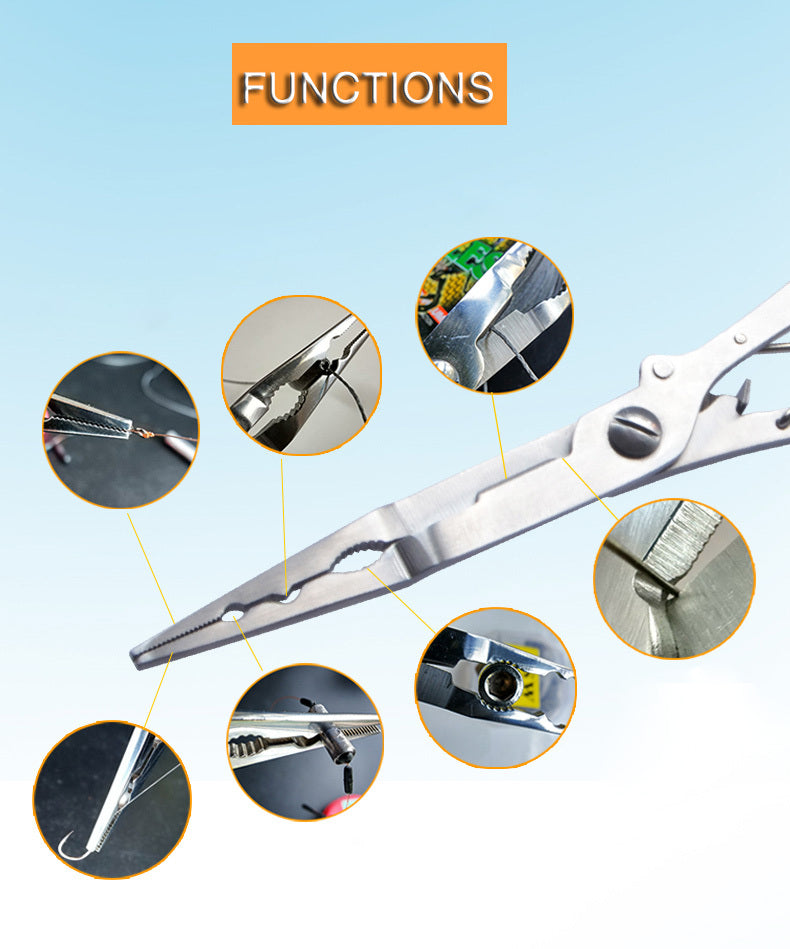 Saltwater Resistant Fishing Pliers with Split Ring Hook Removers, Lanyard & Sheath - Essential Fishing Gear Accessories for Easy Tackle Management - Stainless Steel - For Anglers - Ideal for Saltwater & Freshwater Fishing - G