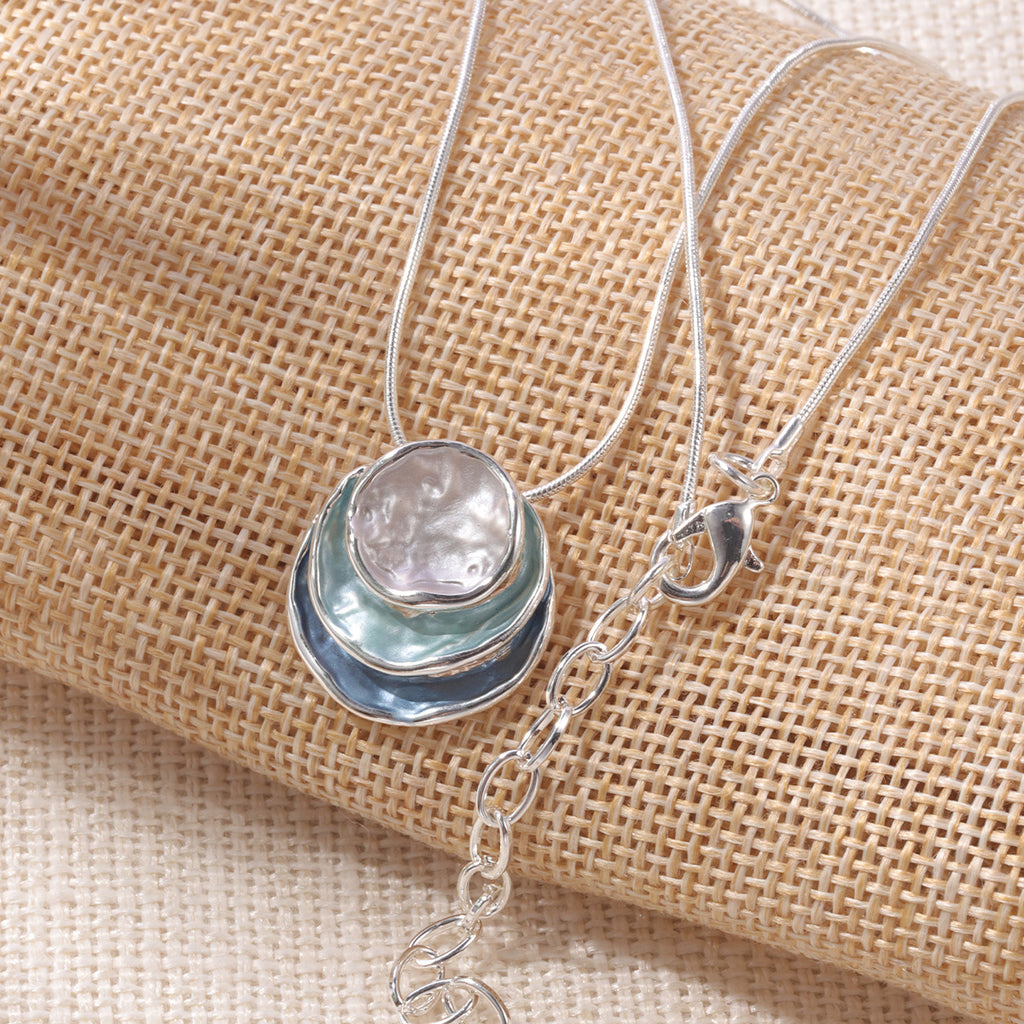 1pc Elegant Blue Enamel Pendant Necklace for Men - Zinc Alloy with Golden Accents, Twisted Rope Chain Design, Sophisticated Accessory for Formal or Casual Attire