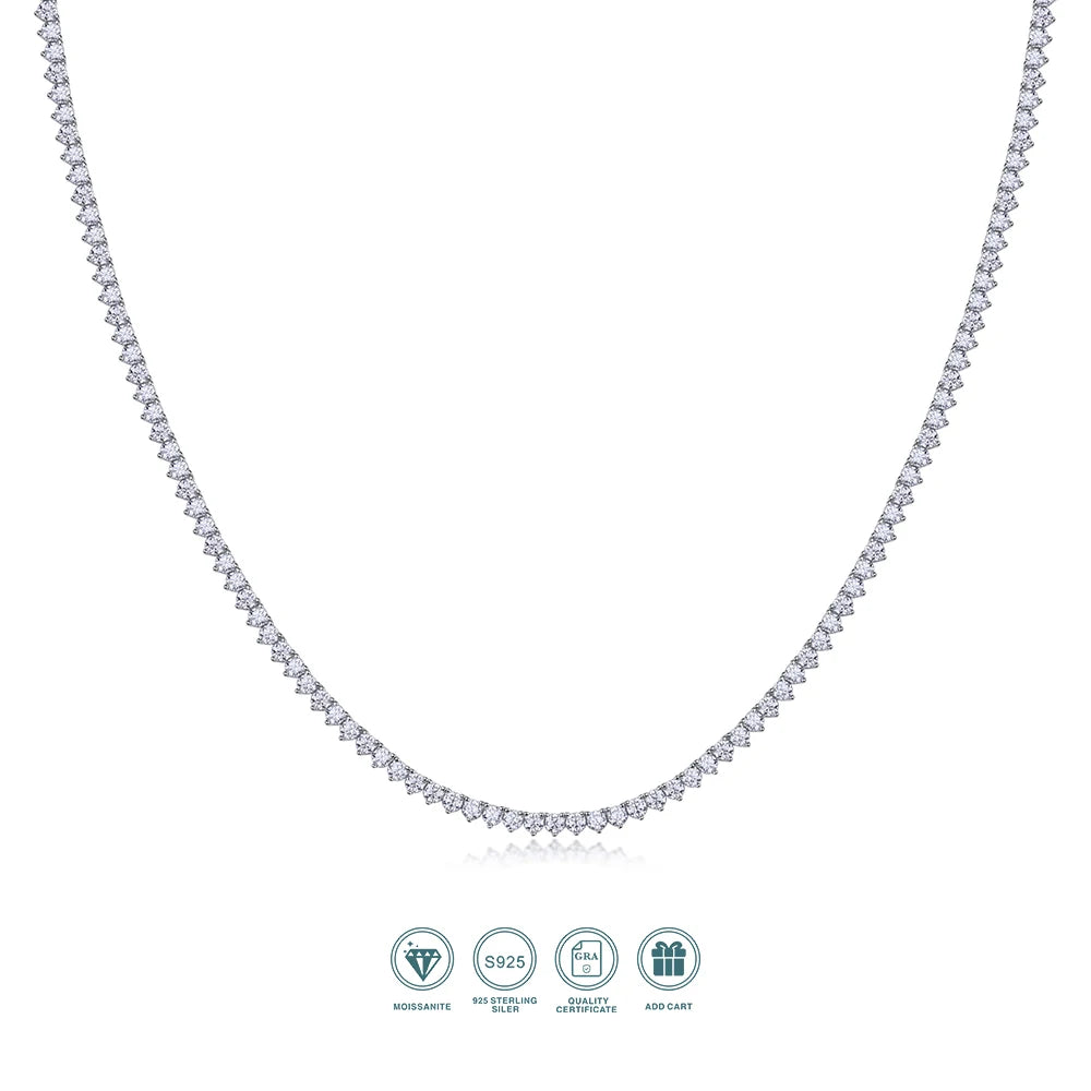 JIUZUAN Moissanite Tennis Necklace 925 Sterling Silver 18K Gold Plated V Shape Design for Women with GRA Certificate