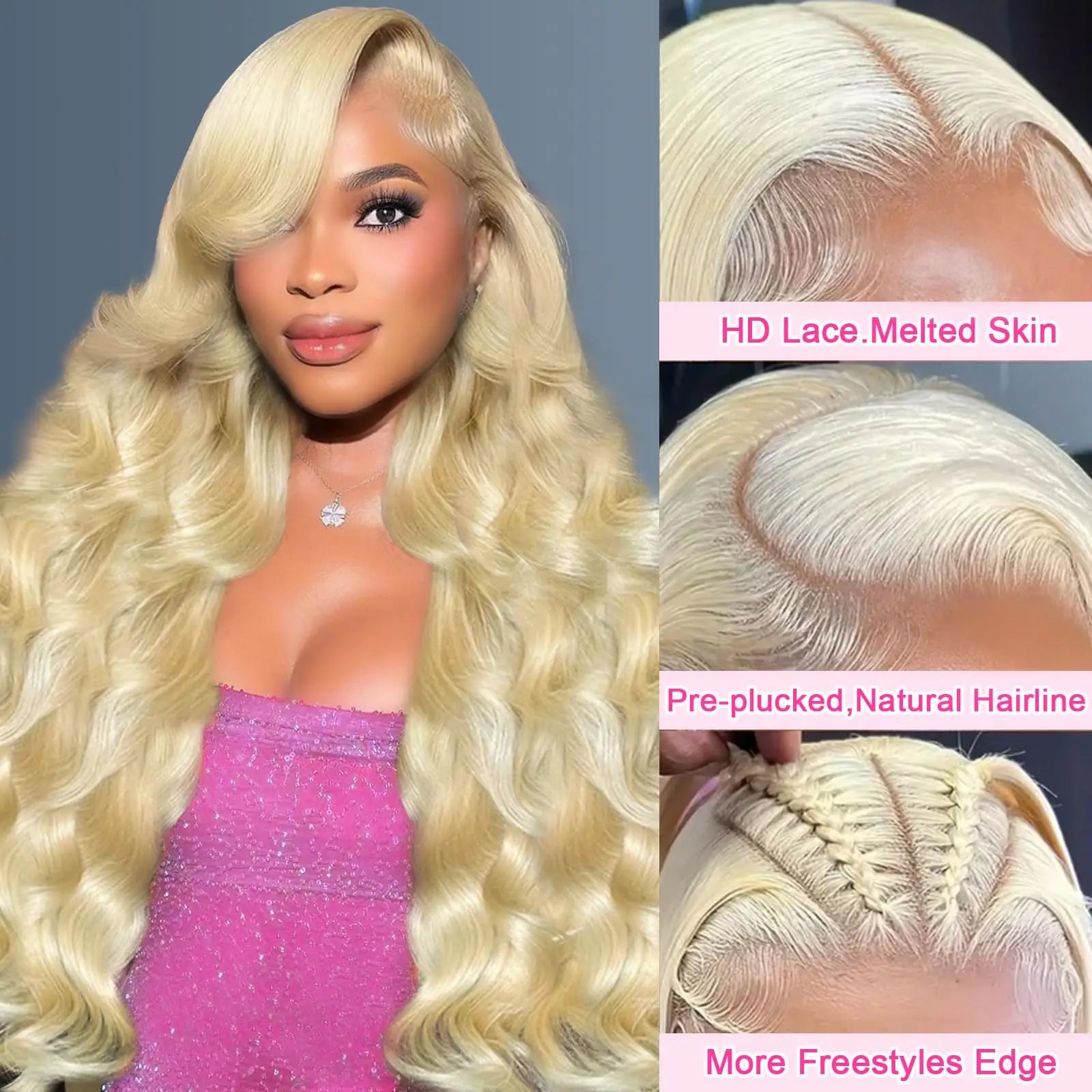 38 Inch 613 Lace Front Wig 210 Density Human Hair 13x6 Blonde glueless wigs Human Hair Body Wave HD Brazilian Lace Frontal Wig