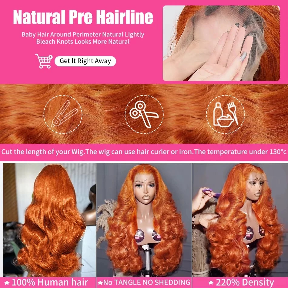 Mossily Ginger Human Hair Wig Body Wave Orange Ginger Hd Lace Wig 13x6 Human Hair 13x4 Lace Frontal Colored Human Hair Wigs