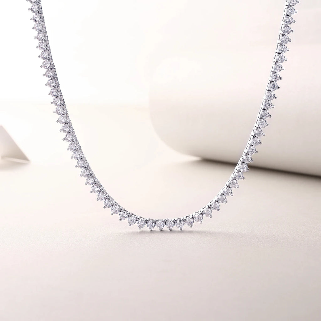 JIUZUAN Moissanite Tennis Necklace 925 Sterling Silver 18K Gold Plated V Shape Design for Women with GRA Certificate