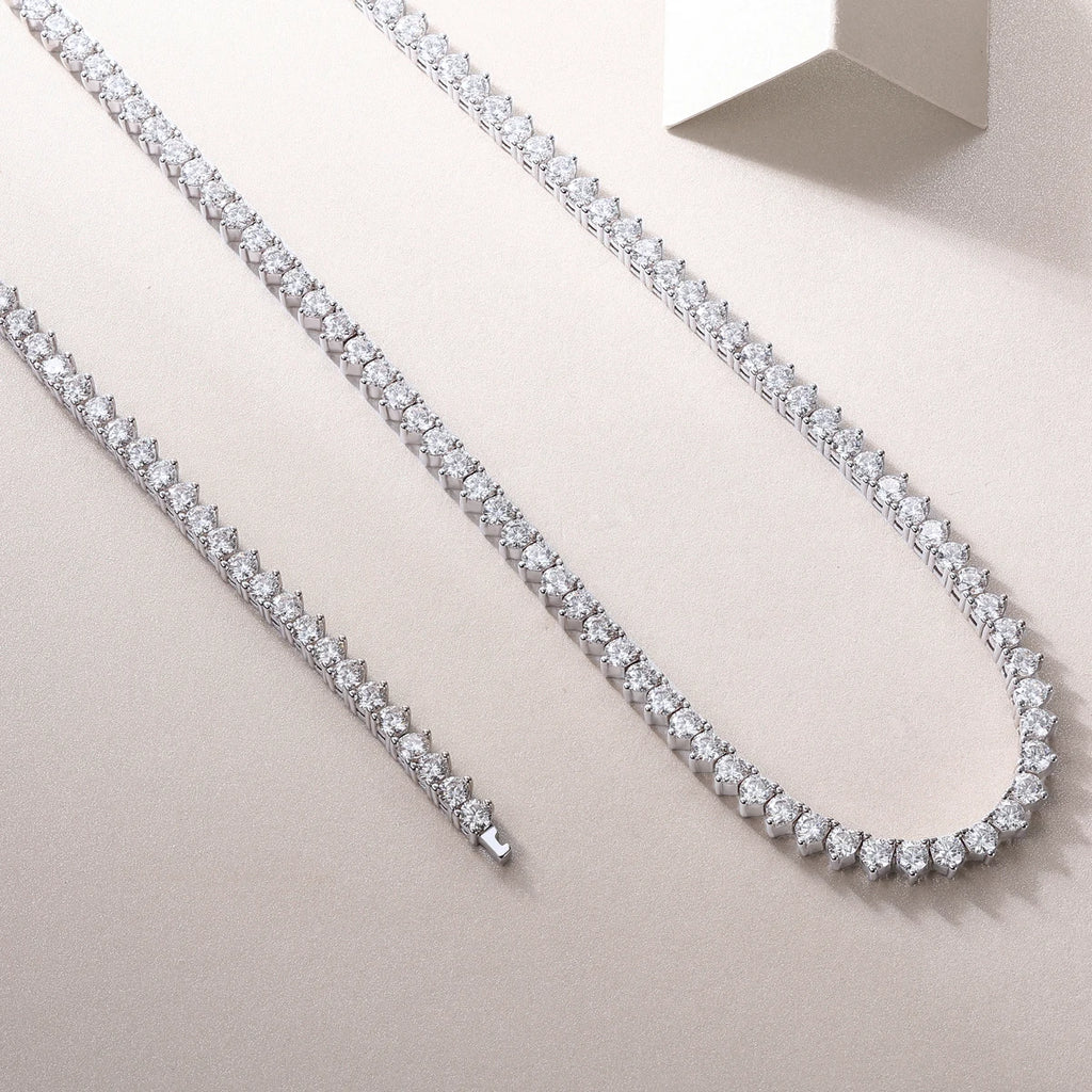 JIUZUAN Moissanite Tennis Necklace 925 Sterling Silver 18K Gold Plated V Shape Design for Women with GRA Certificate