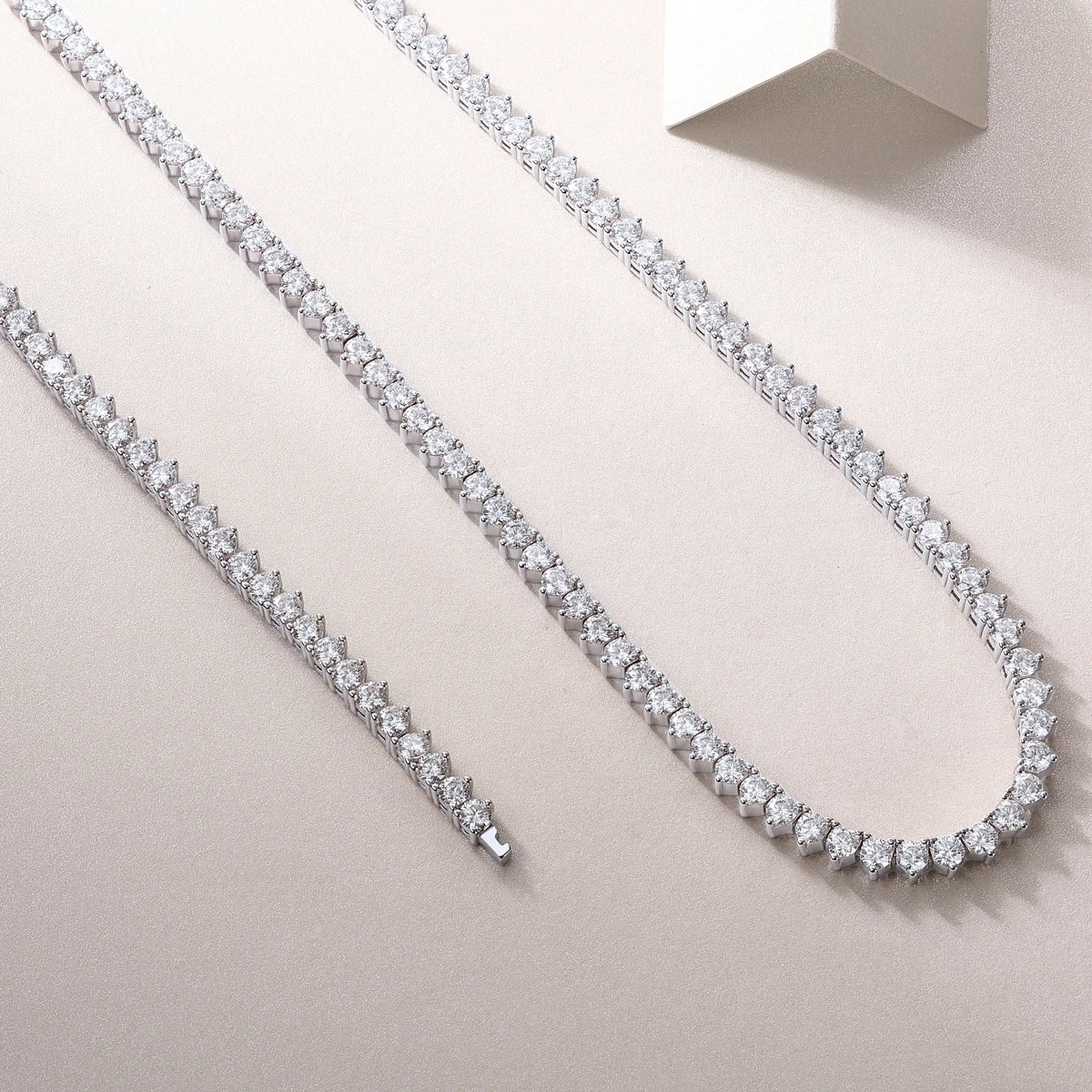 JIUZUAN Moissanite Tennis Necklace 925 Sterling Silver 18K Gold Plated V Shape Design for Women with GRA Certificate