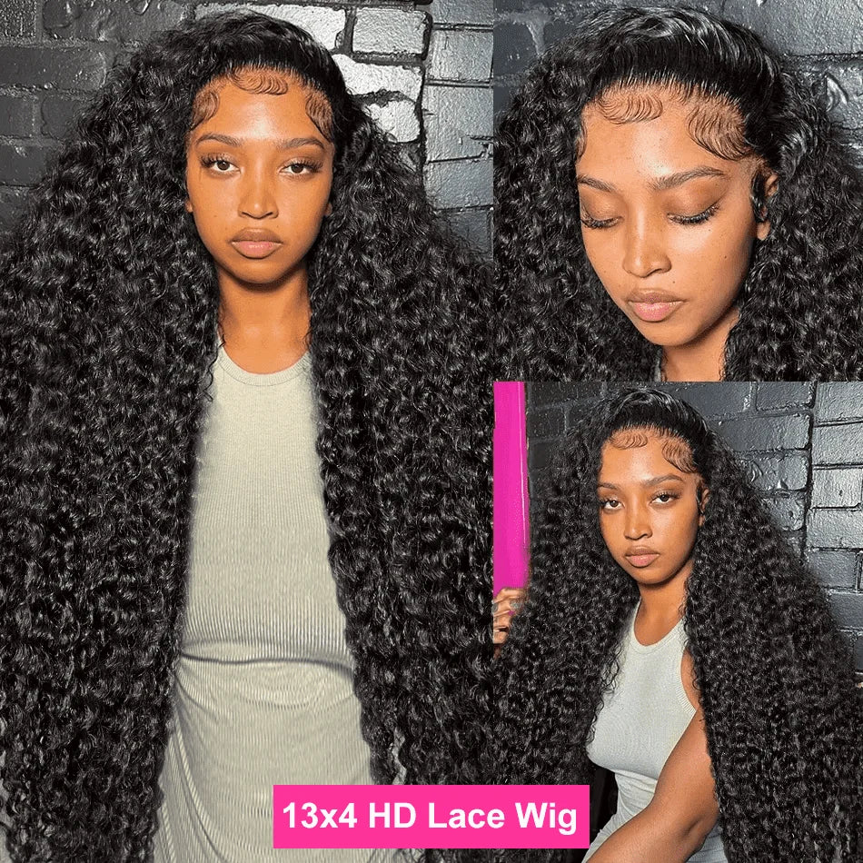 Deep Wave 13x6 HD Lace Frontal Human Hair Wig 250 High Density Brazilian Curly Water Wave Lace Frontal Wigs For Women CEXXY