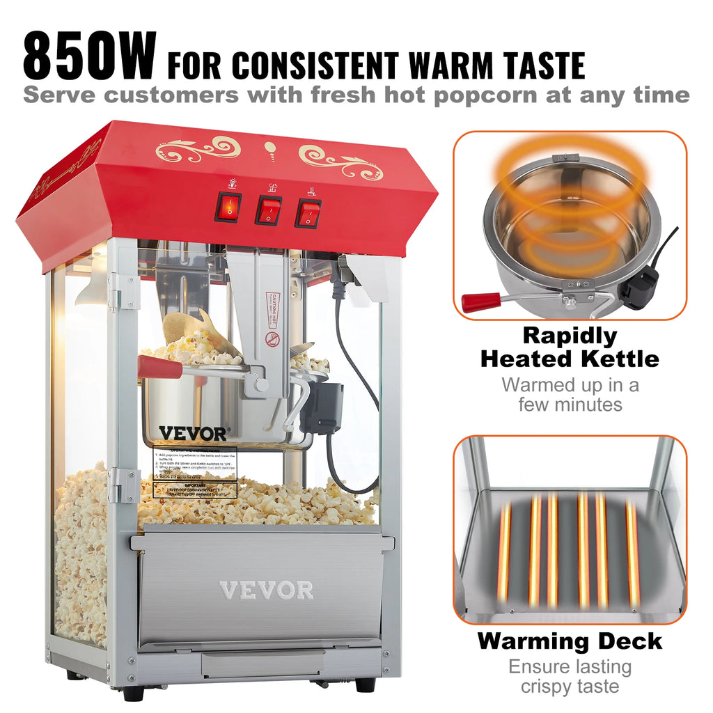 SucceBuy 8/12Oz Electric Popcorn Maker Commercial Popper Machine  Automatic Corn Cookware with Scoop Spoon 304 Heating Tube
