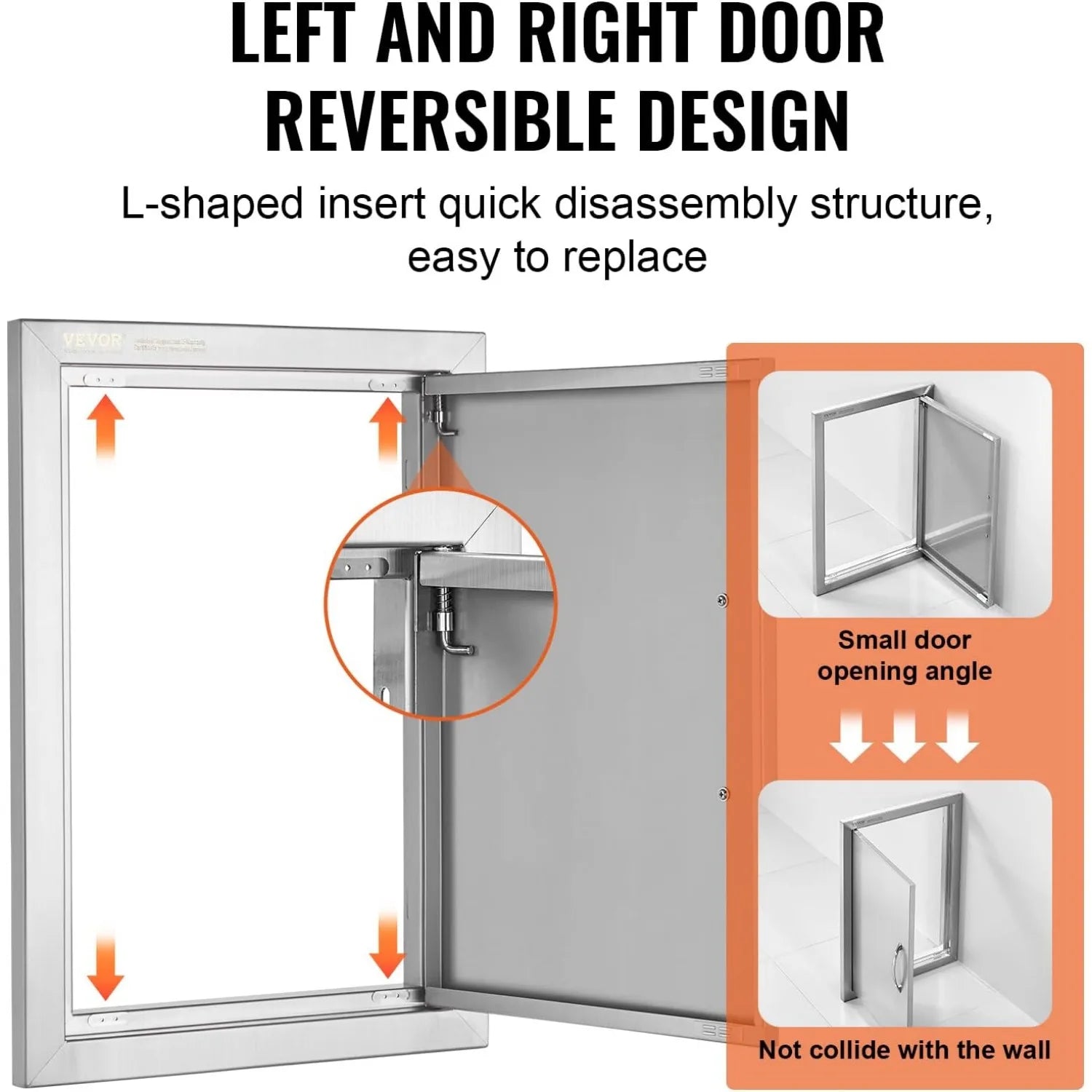 BBQ Access Door, 14W x 20H Inch Single Outdoor Kitchen Door, Stainless Steel Flush Mount Door, Wall Vertical Door with Handle