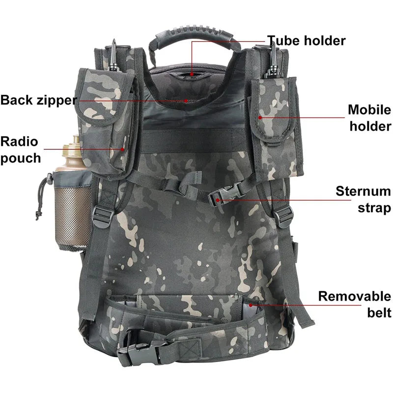 65L Outdoor Sports Backpack Waterproof Running Gym Bag Durable Hiking Backpack for Men & Women, Travel Daypack