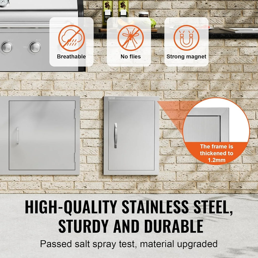 BBQ Access Door, 14W x 20H Inch Single Outdoor Kitchen Door, Stainless Steel Flush Mount Door, Wall Vertical Door with Handle