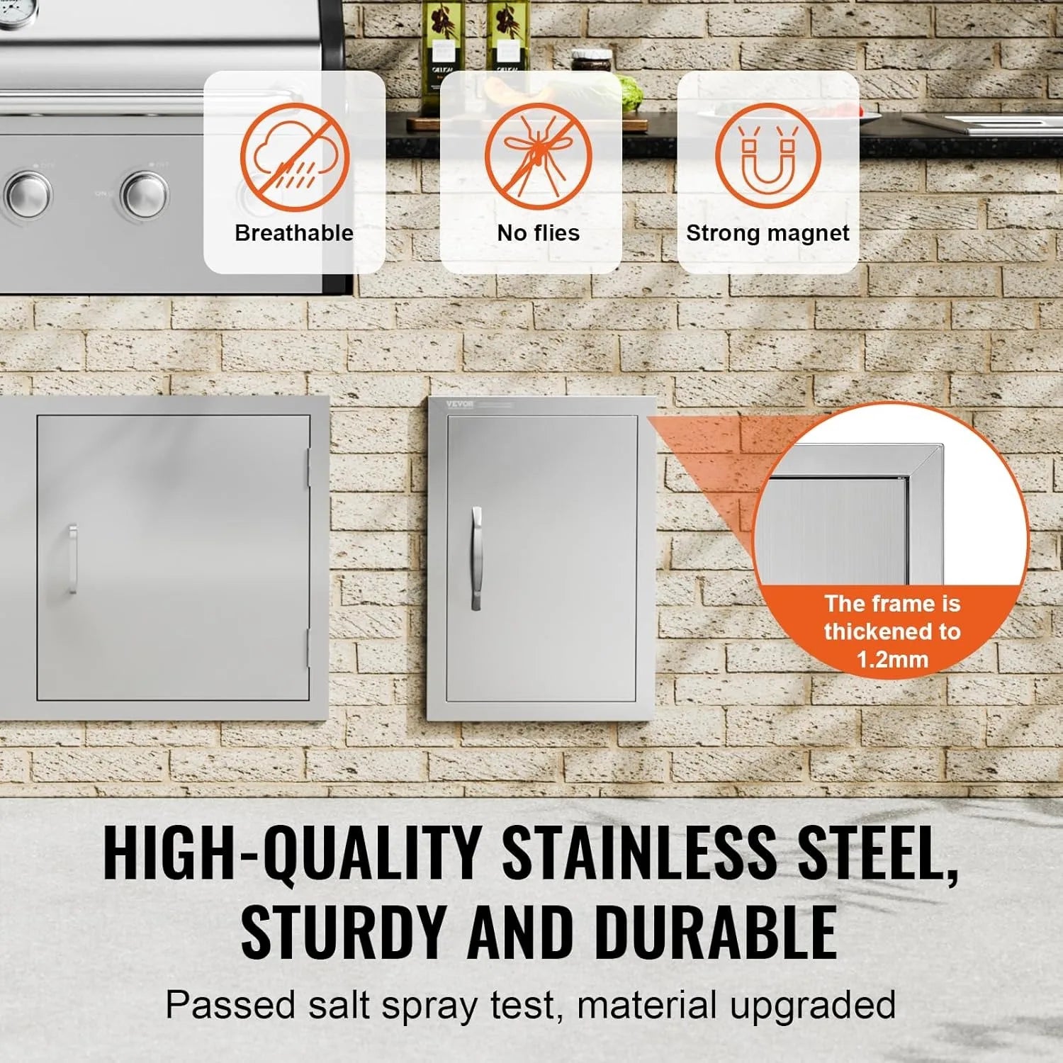 BBQ Access Door, 14W x 20H Inch Single Outdoor Kitchen Door, Stainless Steel Flush Mount Door, Wall Vertical Door with Handle