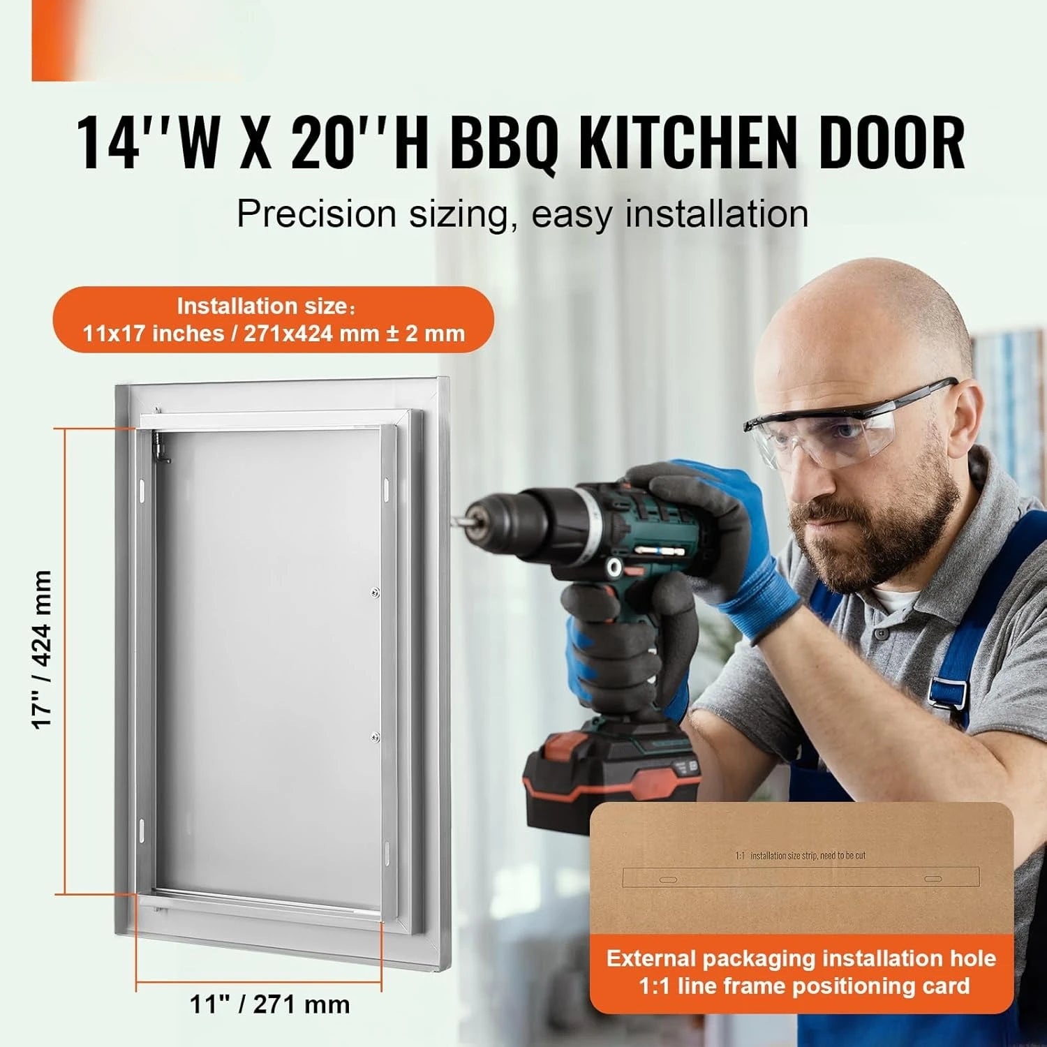 BBQ Access Door, 14W x 20H Inch Single Outdoor Kitchen Door, Stainless Steel Flush Mount Door, Wall Vertical Door with Handle
